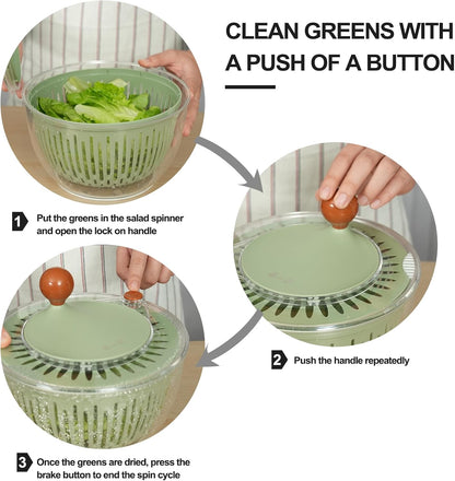 Salad Spinner Large Lettuce Spinner 4.3 Qt with Non-Slip Base & Stop Button Vegetable Dryer & Fruit Washing Bowl for Efficient Salad Prep