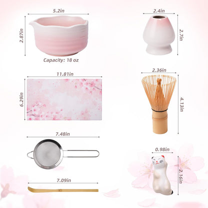 6-Piece Matcha Whisk Set Pink, 18oz Matcha Bowl with Spout, Bamboo Whisk and Chasen Holder, Pink Matcha Kit, Cute Macha Gift Set for Women & Matcha Lovers Starters, Mother's Day Gift