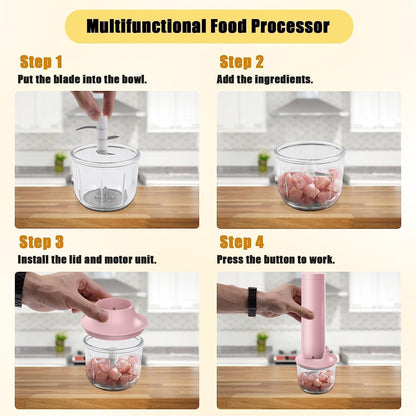 Cordless Hand Mixer MixgoII, Handheld Mixer Electric Whisk & Milk Frother, Hand Held Mini Mixers, Rechargeable Hand Mixer and Whisker, Food Processor for Cooking, Food Chopper, 4-Speed, 10Oz