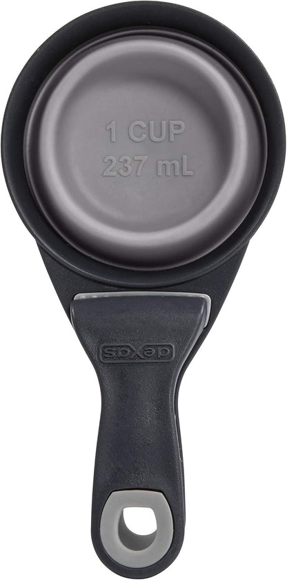 Dexas Popware for Pets Collapsible Klip Scoop, 3 in 1 Design Convenient Measuring Cup, Food Scooper and Bag Clip, 1Cup Capacity Pet Food Scoop, Versatile Food Measuring Cups Portion Control Gray/Blue