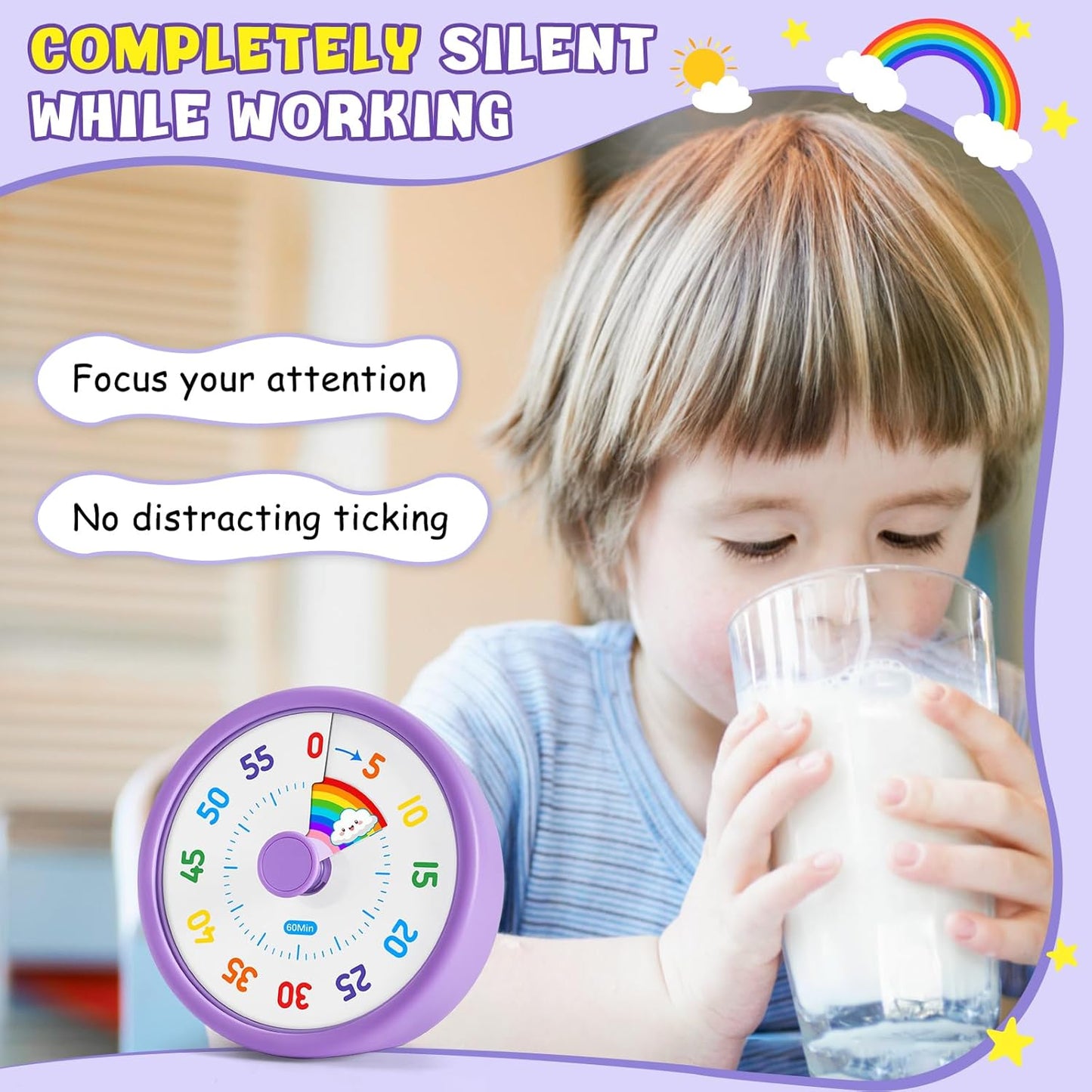HIPPIH Visual Timer for Kids, 60 Minute Countdown Timers for Classroom Kitchen Office, Rainbow Disk Desk Timer Clock with Silent Operation, Pomodoro Timer Time Management Tools for Toddler ADHD Blue