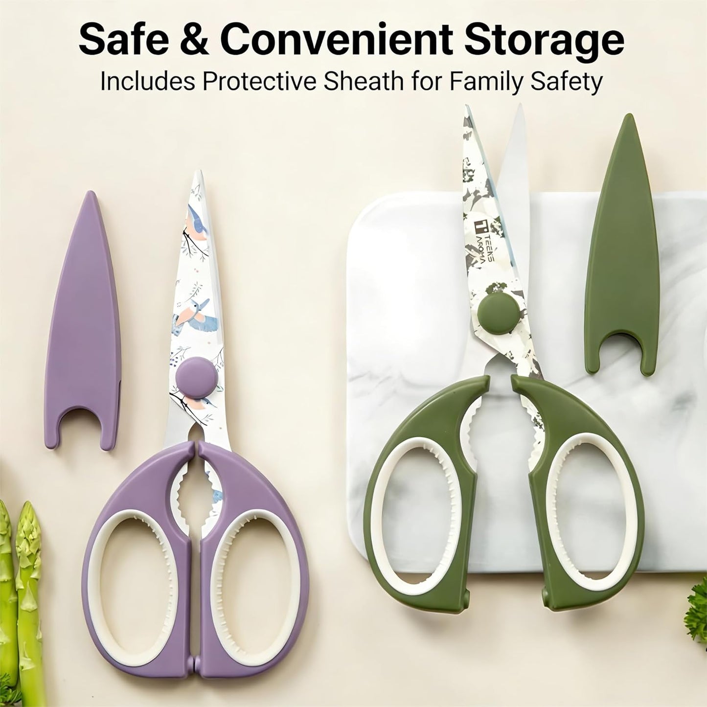 Kitchen Shears Scissors, ARCHIKING 7.7inch Gold Titanium Plated Scissor-Meat and Poultry Shears, Dishwasher Safe, Acrylic Handel All Purpose Stainless Steel Utility Scissor - Diamond Clear