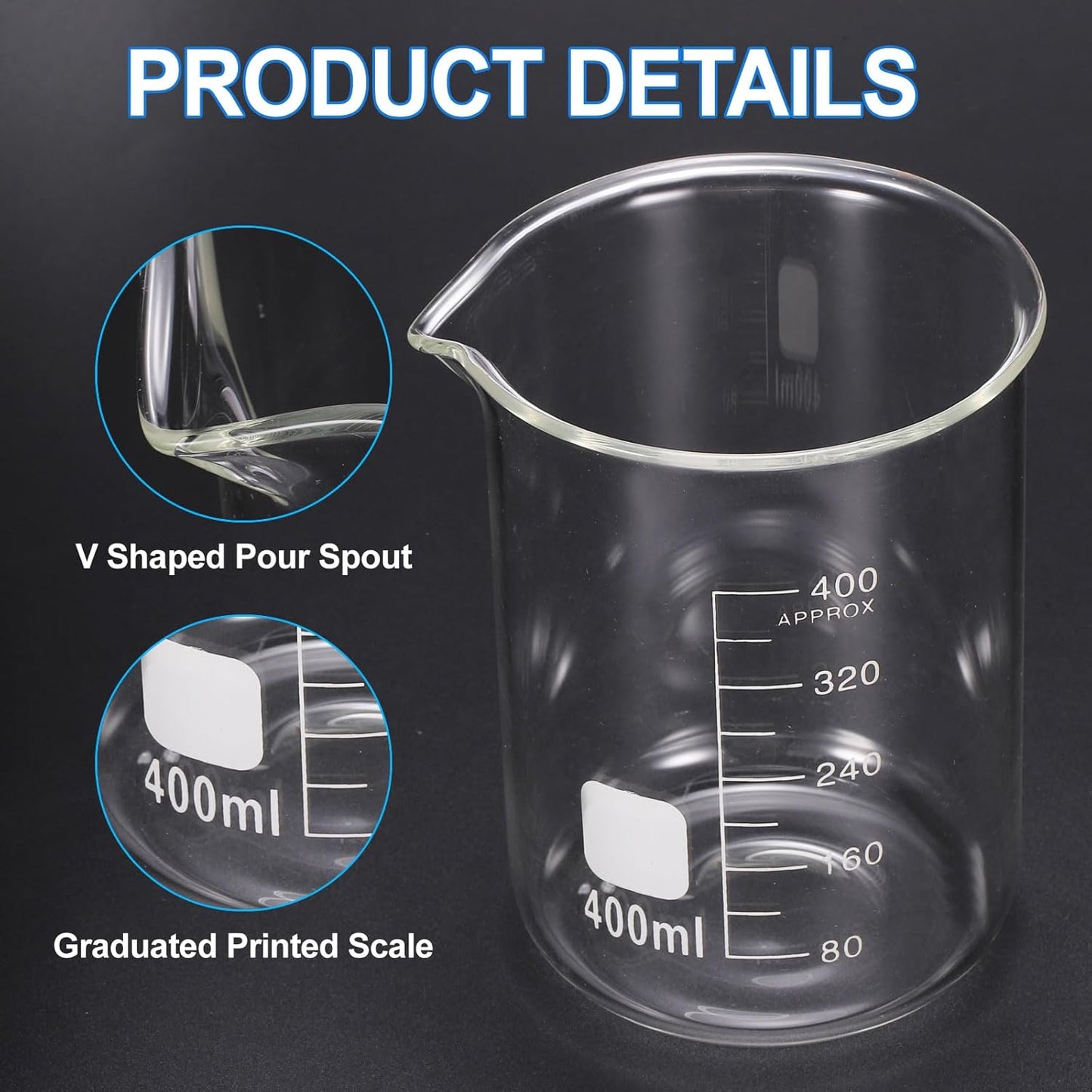 PATIKIL 250ml Glass Beaker, 2 Pack Measuring Glass Beaker Graduated Borosilicate Lab Cups Mug Low Form Heat Safe Transparent with 50pcs Wood Sticks for Laboratory Science Kitchen Liquids