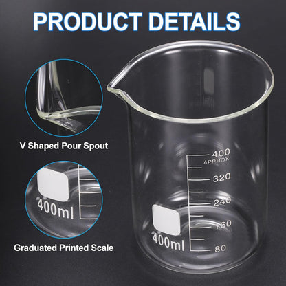 PATIKIL 250ml Glass Beaker, 2 Pack Measuring Glass Beaker Graduated Borosilicate Lab Cups Mug Low Form Heat Safe Transparent with 50pcs Wood Sticks for Laboratory Science Kitchen Liquids