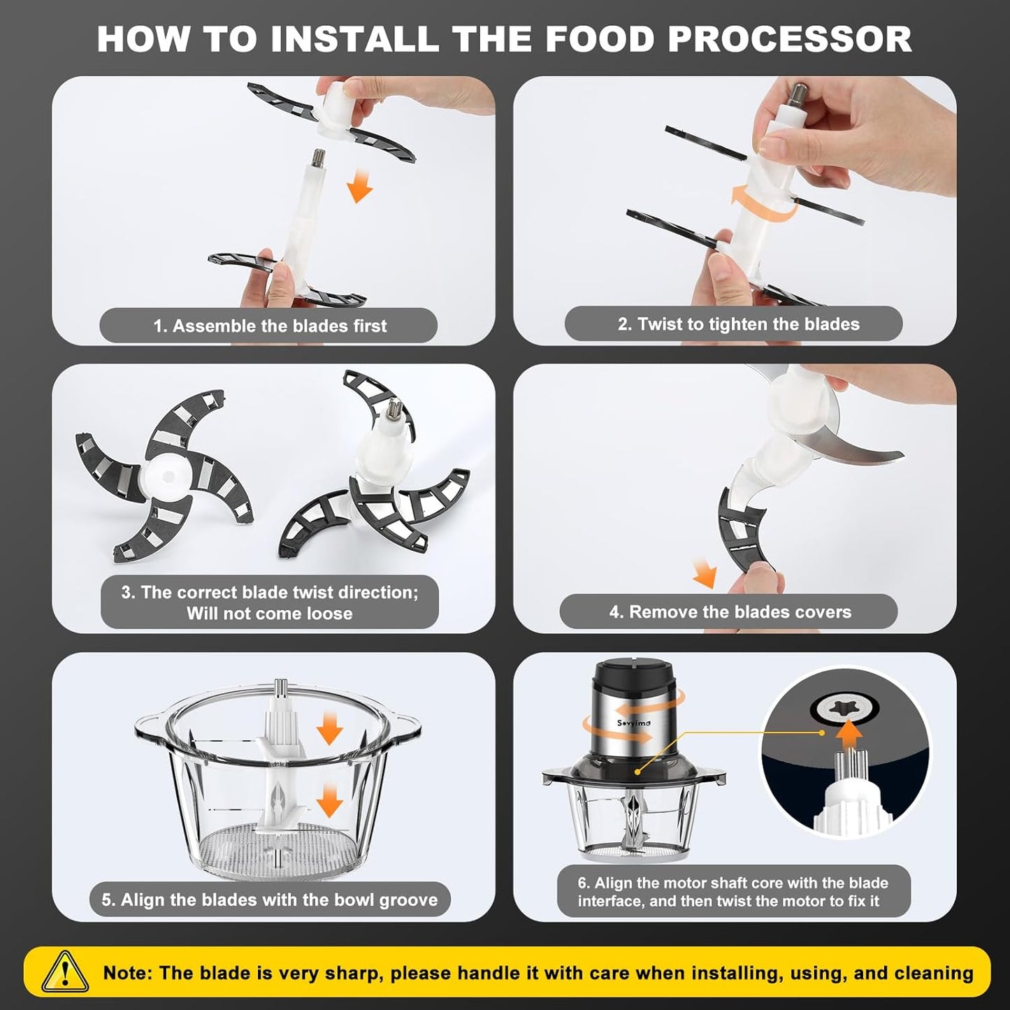 Food Processor, Meat Grinder Vegetable Chopper for Home Use, Sovyime Small Food Chopper with 2 Bowls(8 Cup) & 2 Bi-Level Blades. 350W Electric Meat Chopper for Onion, Baby Food, Garlic, Nuts, Fruit