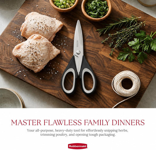 Rubbermaid Kitchen Scissors All Purpose Heavy Duty, Stainless Steel Kitchen Shears with Protective Sheath, Dishwasher Safe Kitchen Scissors for Food, Meat, Poultry & Herbs, Comfort Grip, Charchoal