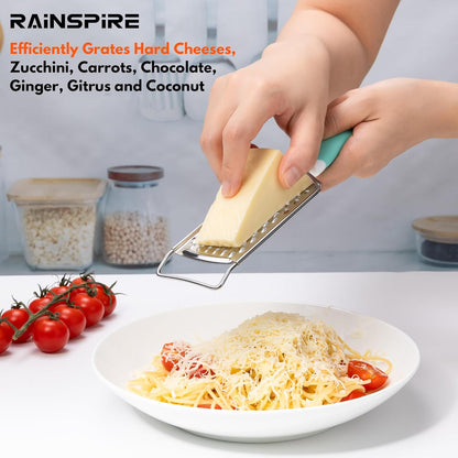 Rainspire Professional Cheese Graters for Kitchen Stainless Steel Handheld, Metal Lemon Zester Grater With Handle For Cheese, Chocolate, Spices, Kitchen Gadgets And Tools, Soft Grip Handle, Black