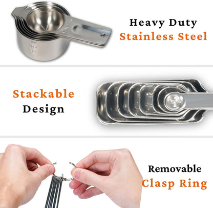 21PCS Measuring Cups and Spoons Set, Include 7 Nesting Measuring Cups, 9 Measuring Spoons and 5 Mini Spoons, Stainless Steel Metal Measuring Set, Kitchen Gadgets for Cooking & Baking