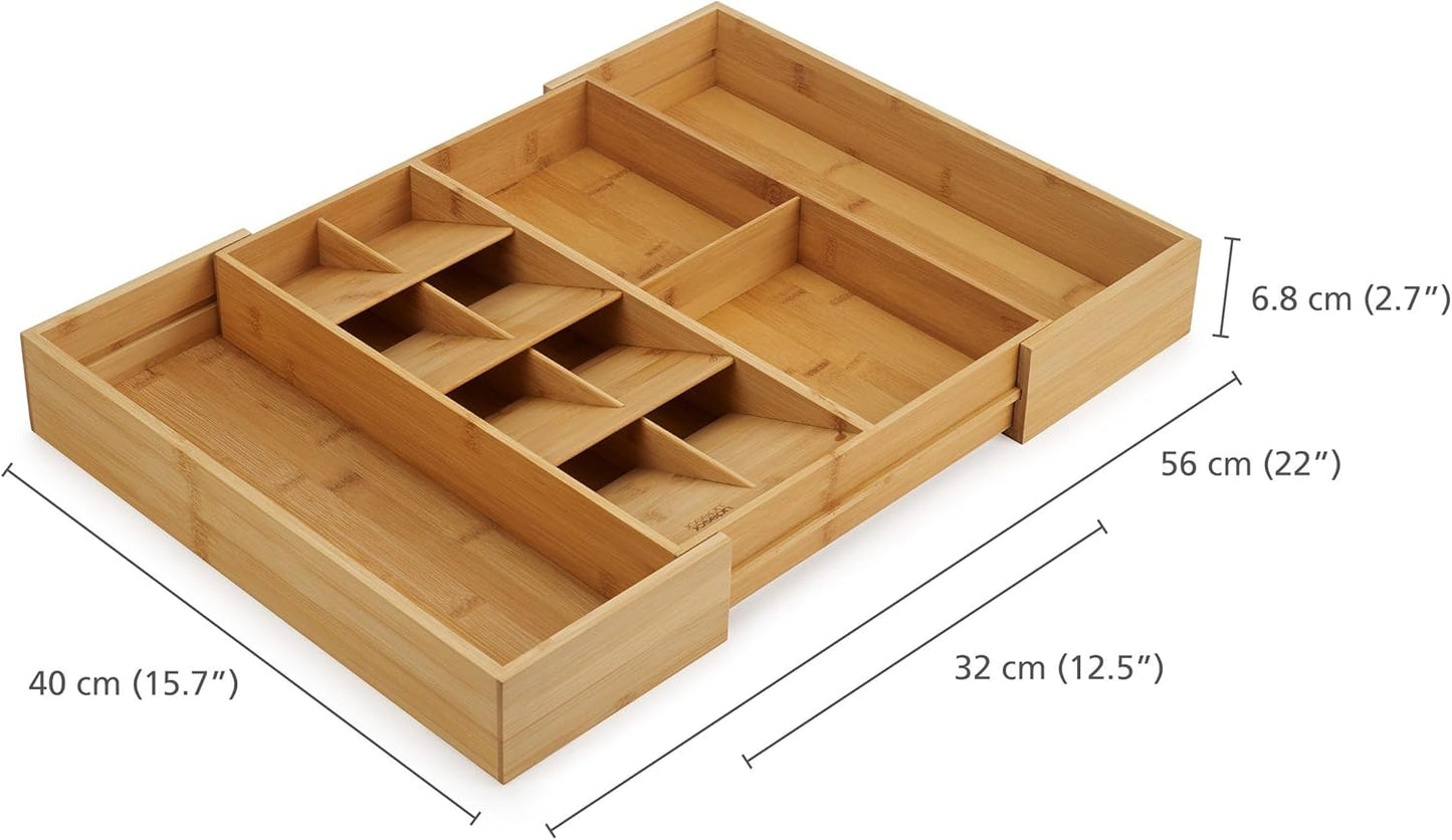Joseph Joseph DrawerStore Compact Utensil Organizer For Kitchen Drawer Silverware, Flatware Tray, Small, Bamboo