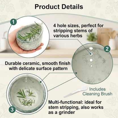 Pottery Herb Stripper Bowl Ceramic Set for Kale, Thyme, Basil, Rosemary Stripper