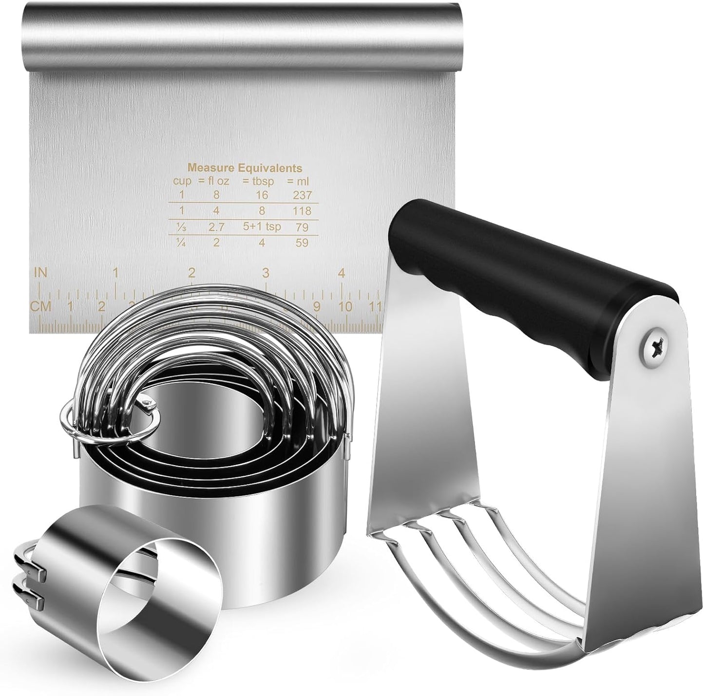9PCS Stainless Steel Pastry Blender Set, 3 Cup Flour Sifter, Biscuit Cutter, Pastry Cutter, Dough Cutter, Silicone Baking Mats, for Cooking Cookies and Donuts, Cakes, Biscuits or Making Pancakes