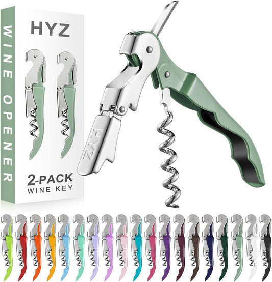 HYZ 2-Pack Wine Opener Waiter Corkscrew, Professional Wine Key for Servers, Bartender, with Foil Cutter, Manual Wine Bottle Opener Double Hinged (Black)