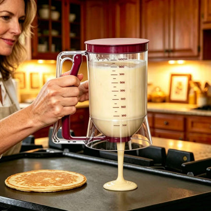 BBSTARZ Pancake Batter Dispenser – 4-Cup Batter Dispenser with Squeeze Handle & Measuring Marks for Pancakes, Waffles, Muffins, Crepes & Cupcakes – Baking Tool(Red)