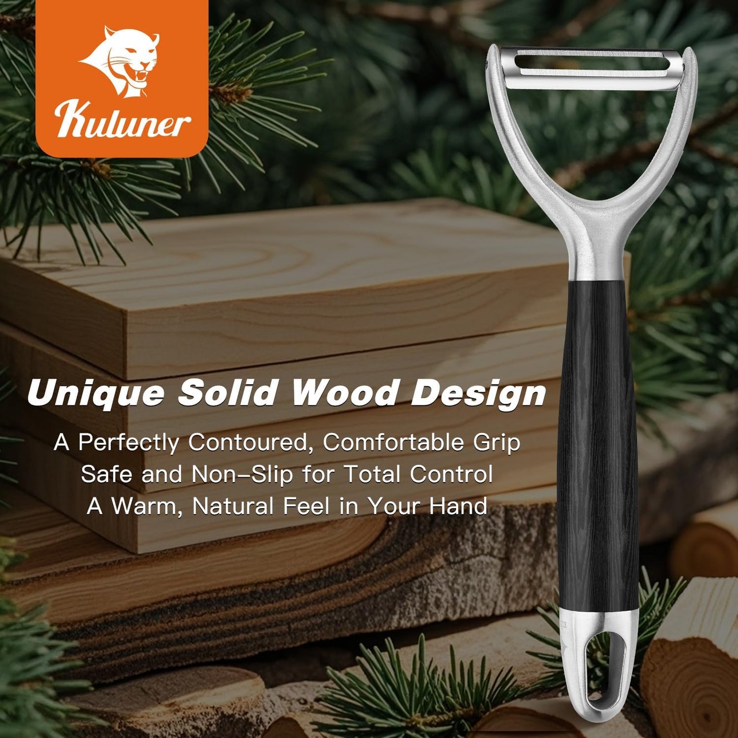 Serrated Blade Premium I Type 304 Stainless Steel Multifunctional Kitchen Peeler Real Wood Handle Ultra Sharp Blade Vegetable Potato Apple（Agarwood）