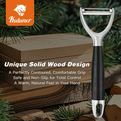 Serrated Blade Premium I Type 304 Stainless Steel Multifunctional Kitchen Peeler Real Wood Handle Ultra Sharp Blade Vegetable Potato Apple（Agarwood）