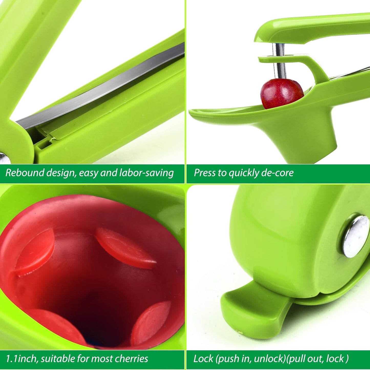 Cherry Pitter - Makmzoon Multi Cherries Corer Stainless Steel Pitter Tool with Labor-Saving Design Safe Lock Design for Making Cherry Jam - 6 Cherries