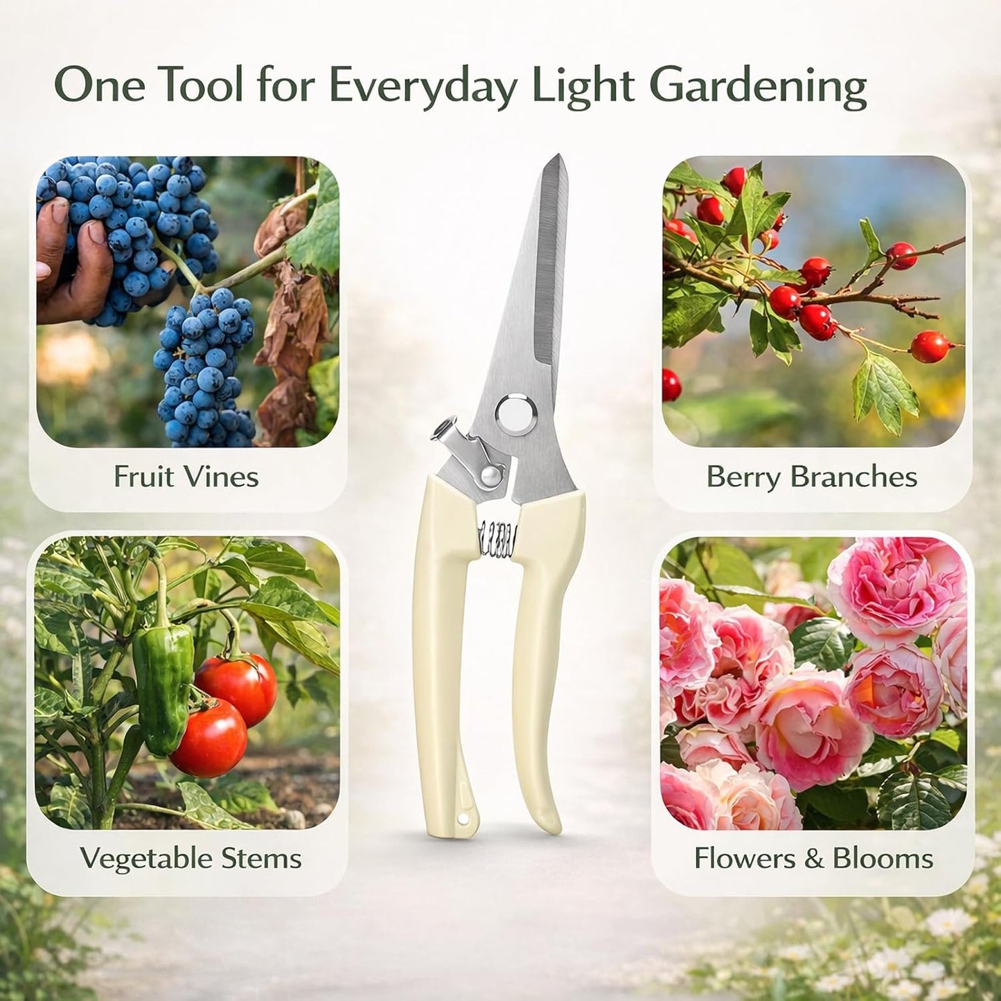 Pruning Shears, Gardening Scissors Garden Shears, Stainless Steel Garden Scissors with Comfortable Grip for Flowers, Herbs & Light Trimming, 1 Pack