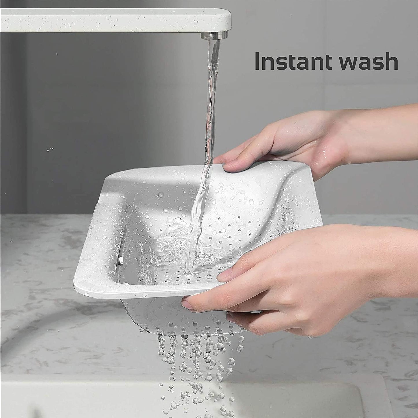 Extendable Strainer Basket Over the Sink Colander Vegetables Noodle Pasta Food Drain Basket Space Saver Portable Drainer (Grey)