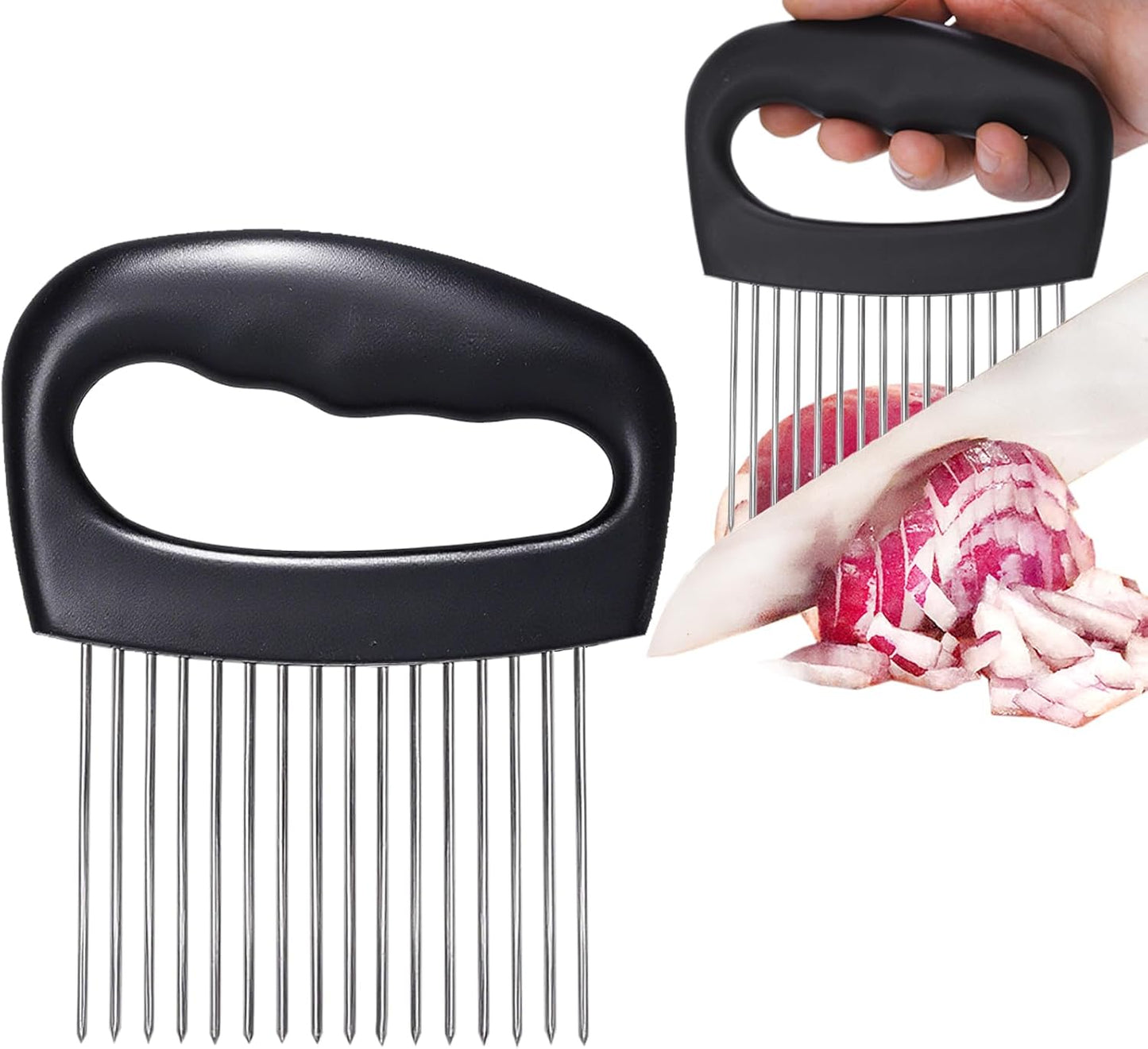 JAYVAR Extra-Large Onion Holder for Slicing, 304 Stainless Steel Onion Cutter Vegetable Chopper, Extra-Large Tomato Slicer with 16 Long Needles, Potato Slicer, Meat Tenderizer, Food Slicing Guide