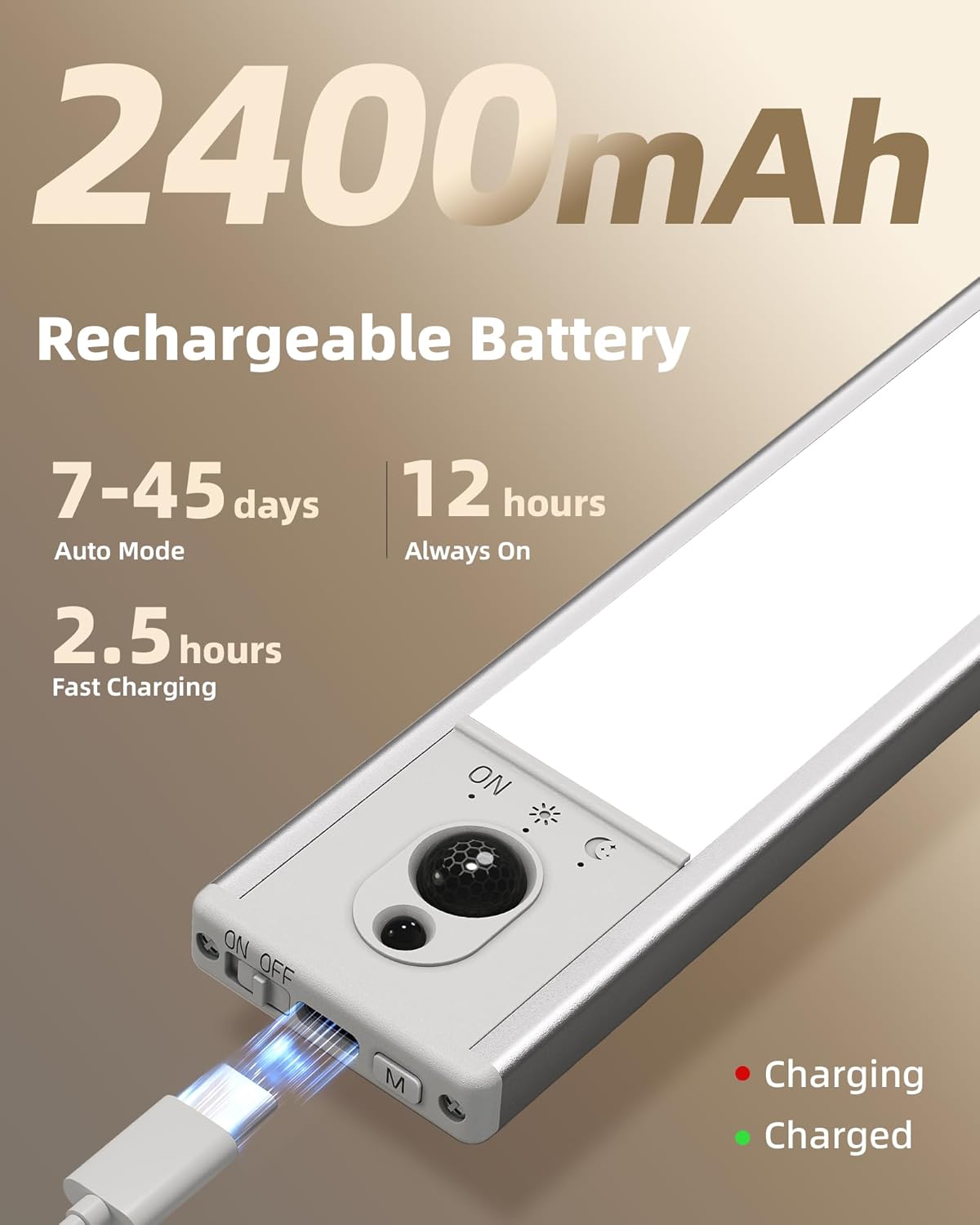 EZVALO 5-Pack Under Cabinet Lighting with Charging Station, 2400mAh Motion Sensor Light, LED Coutner Lights Wireless, 3000K Dimmable, Timer, Magnetic, with Remote Control for Kitchen, Closet, Stair