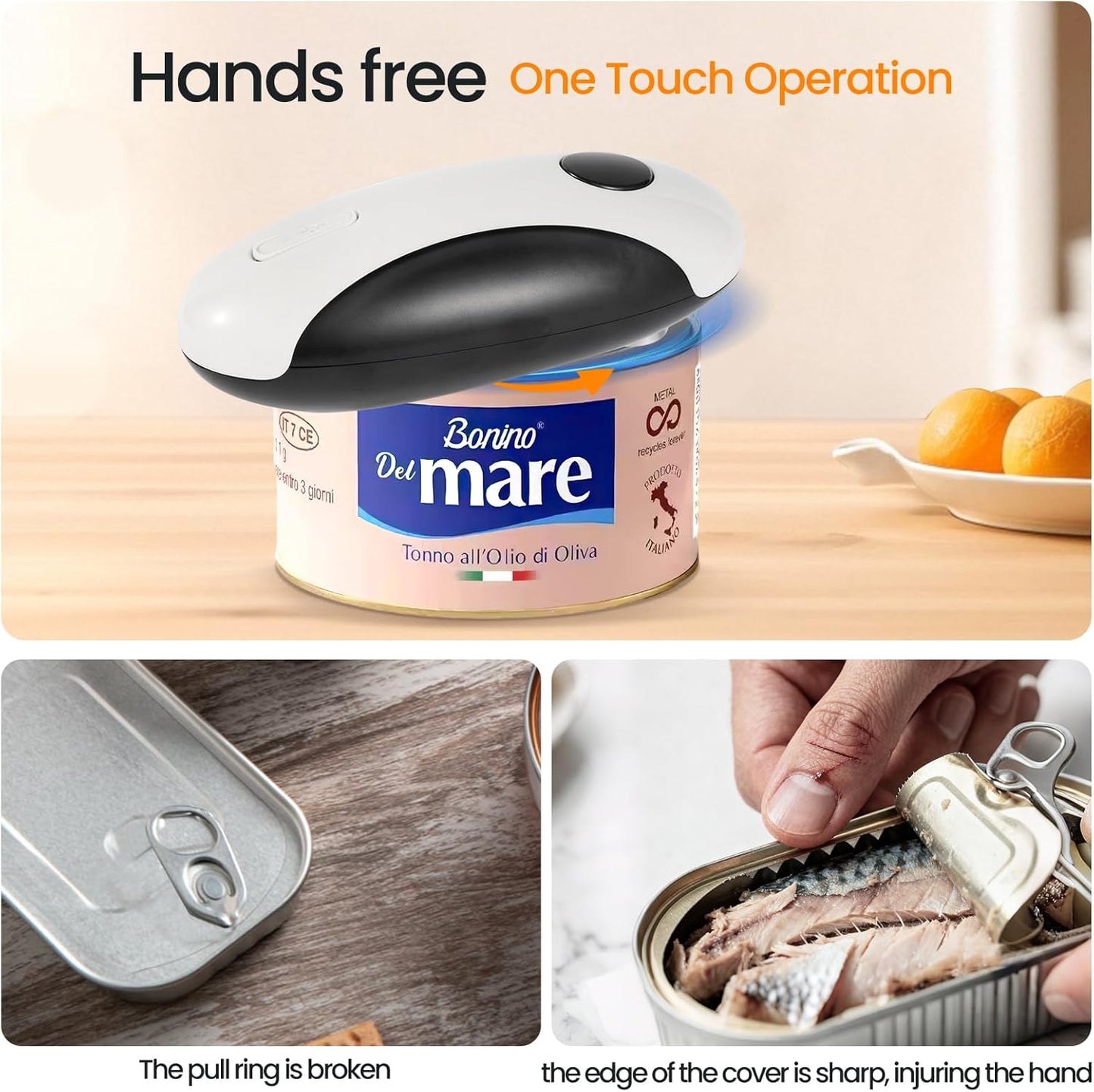 Rechargeable Electric Can Opener, Hands Free for seniors，Food Safe Automatic Can Opener with Smooth Edge,Easy to Use,Works with All Standard Cans