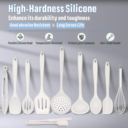 E-far Silicone Cooking Utensils Set, 7-Piece Black Heat Resistant Kitchen Utensils Set, Kitchen Nonstick Tools Spatula Ladle Spoon Pasta Server for Non-stick Cookware, Non-Toxic & Dishwasher safe