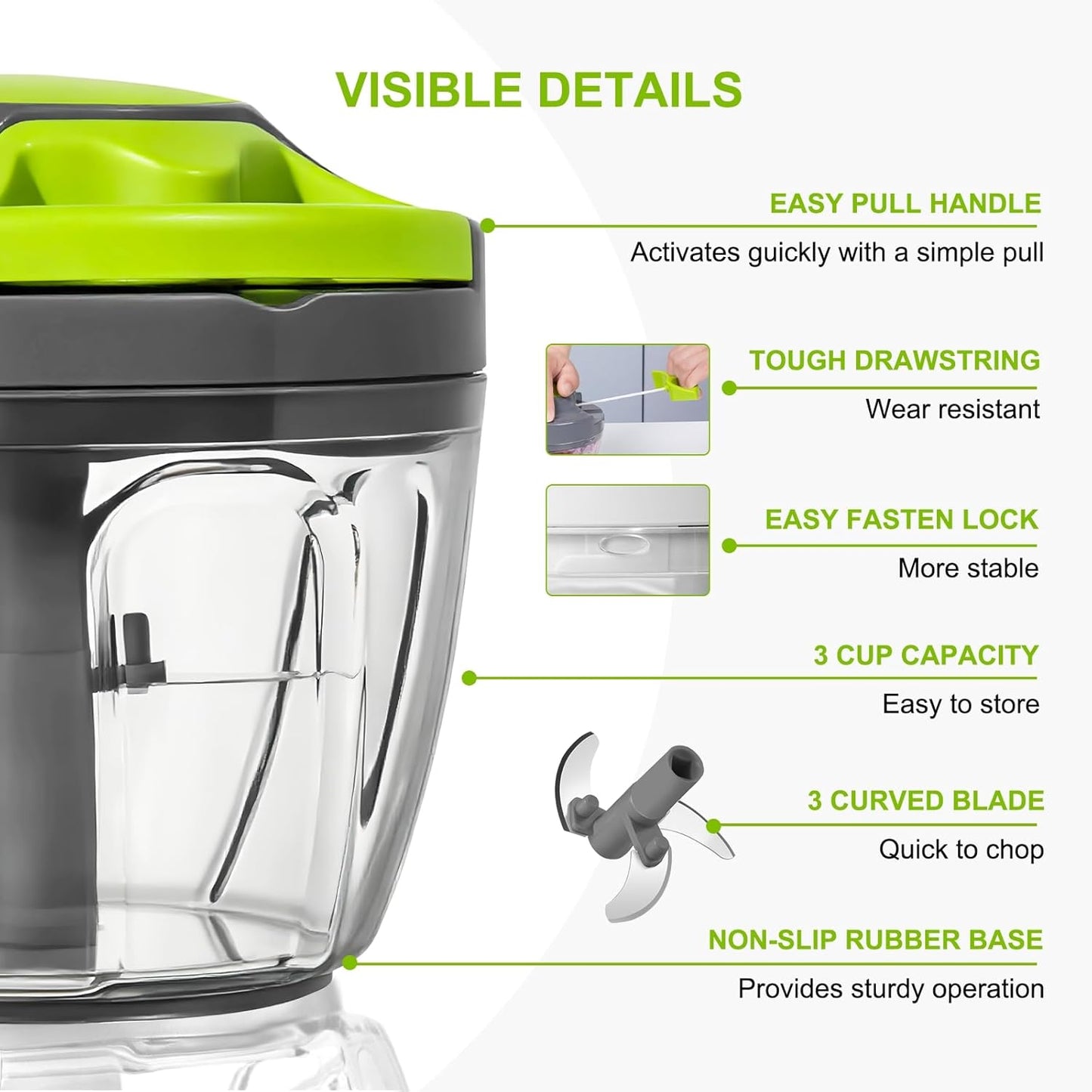 Manual Food Processor Vegetable Chopper, Portable Hand Pull String Garlic Mincer Onion Cutter for Veggies, Ginger, Fruits, Nuts, Herbs, etc.,500ml