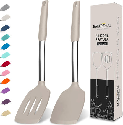 BakeRoyal Silicone Spatula Set - Turner Spatulas Silicone Heat Resistant 600°F - Slotted & Solid Spatula for Cooking Fish, Eggs, Pancakes Flipper – Spatulas for kitchen use – Royal Blue