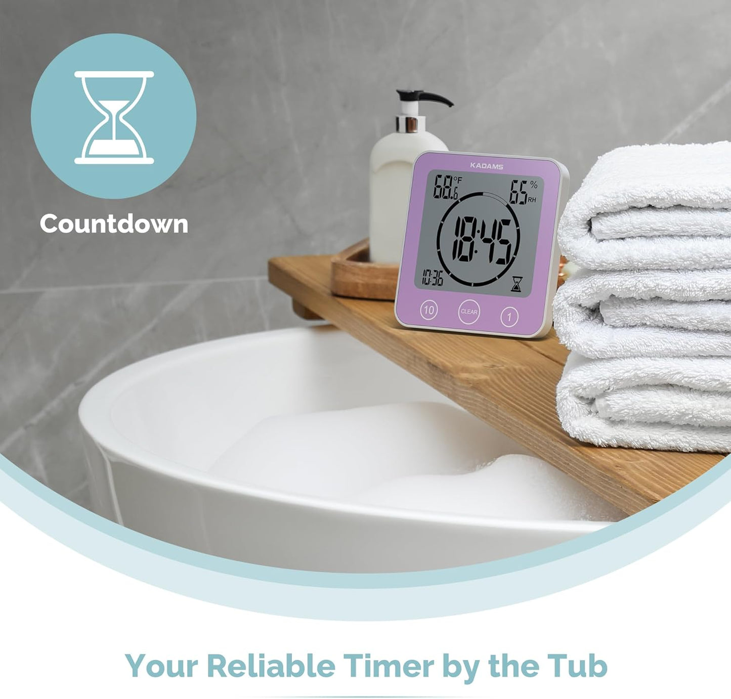 KADAMS Shower Clock Waterproof Bathroom Timer – Digital Wall Clock with Countdown, Magnetic Kitchen Clock with Temperature & Humidity, Suction Cup for Kids Shower Spa Cook Bath (Black)