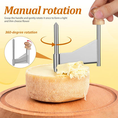 Angoily Cheese Curler, Rotary Cheese Cutter with Wooden Handle, Cutters Slicer for for Block Butter Chocolate, To Create Beautiful Rose-Shaped Cut, Kitchen Restaurants Dessert Shop
