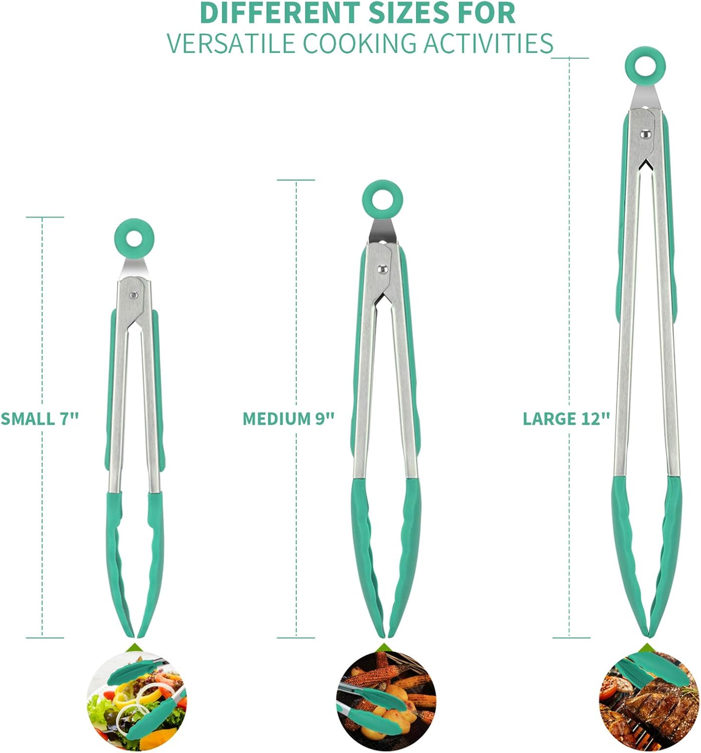 600ºF Heat Resistant Kitchen Tongs: U-Taste 7/9/12 inch Silicone Cooking Tong Set with Non Stick Rubber Tips and Silicon Coated 18/8 Stainless Steel Handle for Serving Grilling Salad(Midnight Blue)