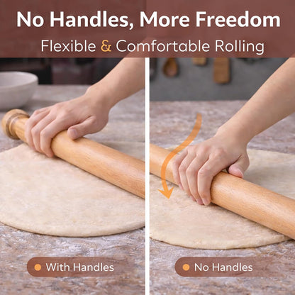 17 Inch French Rolling Pin, Wooden Dough Roller for Baking, Solid Wood Tapered Rolling Pin for Pizza, Pie Crust, Cookies, Pastry, Non-Stick, Easy Control Kitchen Baking Tool, European Beech Wood