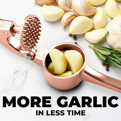 Zulay Kitchen Premium Garlic Press Set - Rust Proof Professional Garlic Mincer Tool - Easy-Squeeze, Easy-Clean with Soft, Ergonomic Handle - Silicone Garlic Peeler & Brush (Silver)