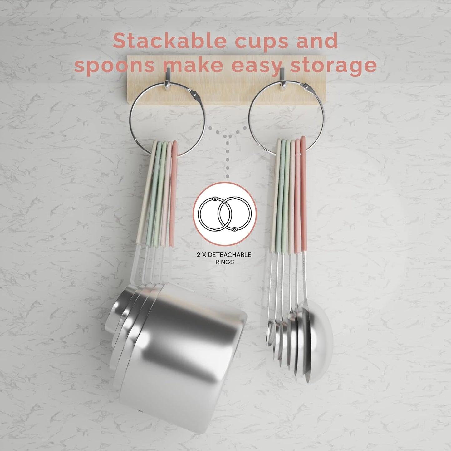 CuttleLab Measuring Cups and Measuring Spoons Set of 14 - Stainless Steel Measuring Cups and Spoons Set, Includes 1/8 Teaspoon Measuring Spoon, 1/8 Cup Measuring Cup, Leveler Dry (14, Country Chic)