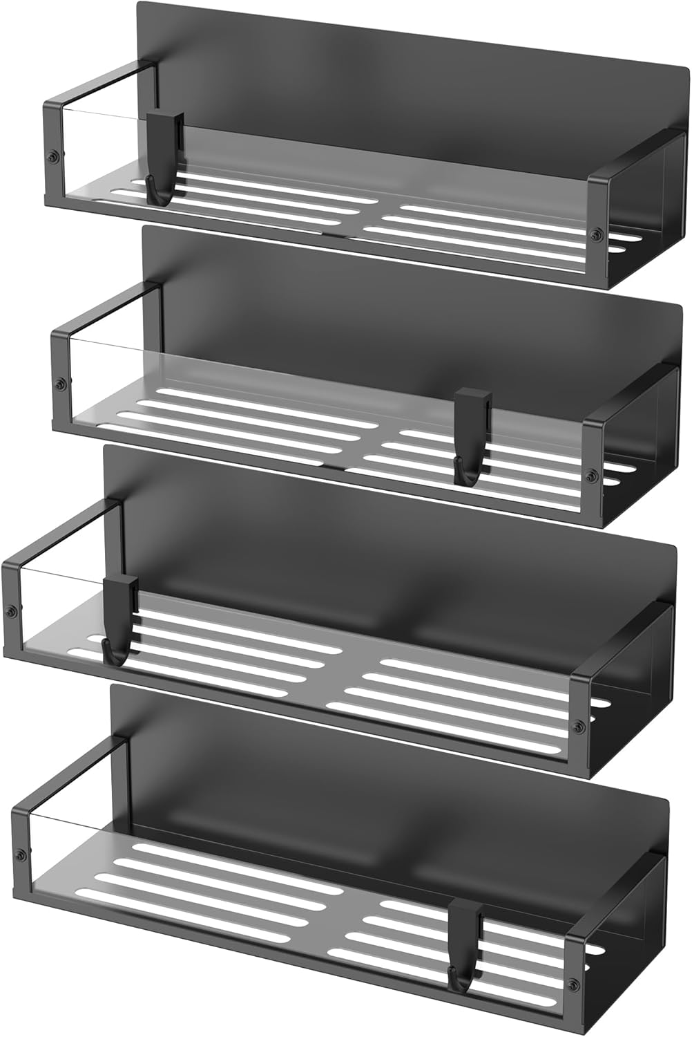 HuggieGems Metal 4 Pack Magnetic Spice Storage Rack Organizer for Refrigerator and Oven, Black Fridge Organizers and Storage, Metal