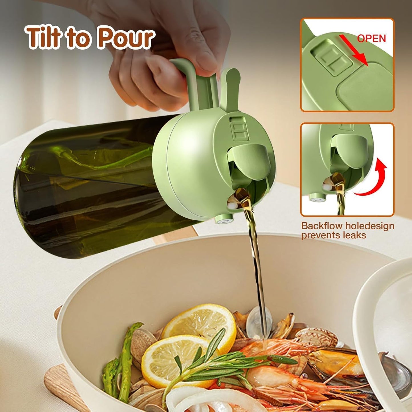 16oz/470ml Glass Olive Oil Sprayer for Cooking - 2 in 1 Olive Oil Dispenser for Kitchen Gadgets, Air Fryer, Salad, and BBQ (black)