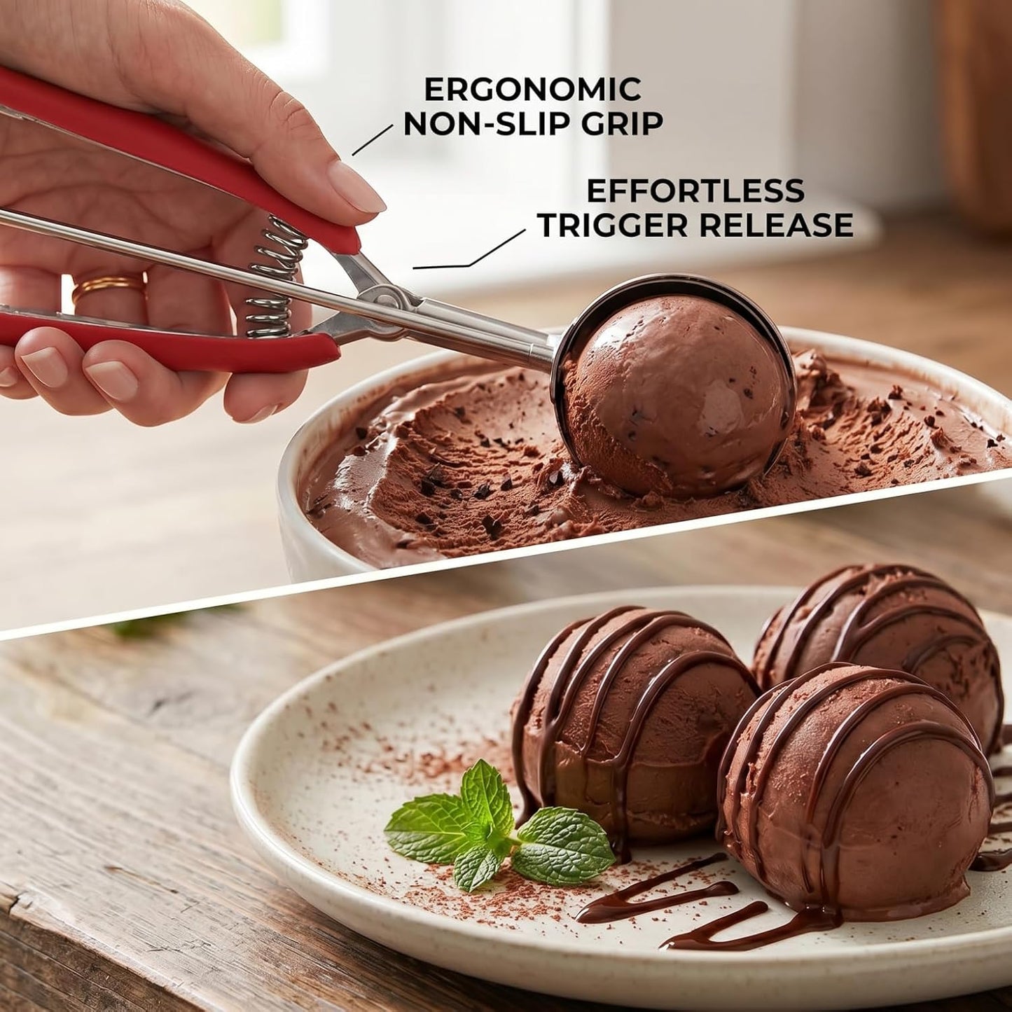 Ice Cream Scoop, 18/8 Stainless Steel Cookie Scoop, Cookie Scoops for Baking, 2 Tbsp/ 30 ml/ 1 oz Cookie Dough Scoop, Ice Cream Scooper with Trigger Release, Cookie Scooper for Baking