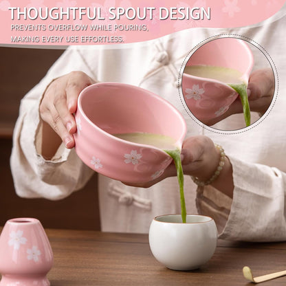 Buucup Matcha Set, Matcha Bowl with Spout, Matcha Whisk and Holder, Bamboo matcha Scoop and Stainless Sifter - 5 Pcs Jade Green Matcha Set Kit for Matcha Lover