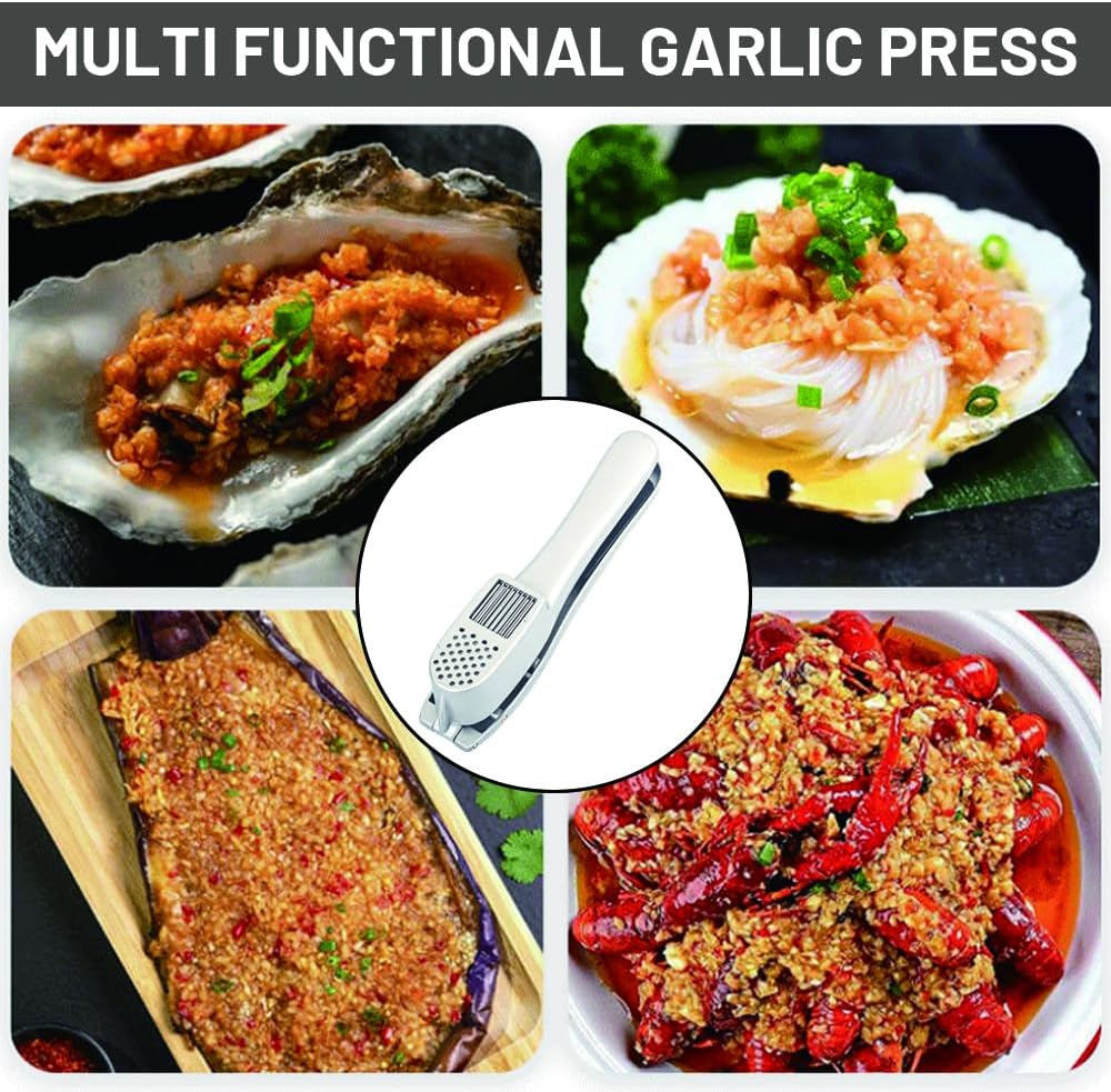 Garlic Press and Slicer 2-in-1,Multifunctional Garlic Slicing & Mincer with Cleaning Brush, Effortlessly Crush and Mince with This Ergonomic Handle-Garlic,Dishwasher Safe,Aluminum Alloy,Kitchen Tool