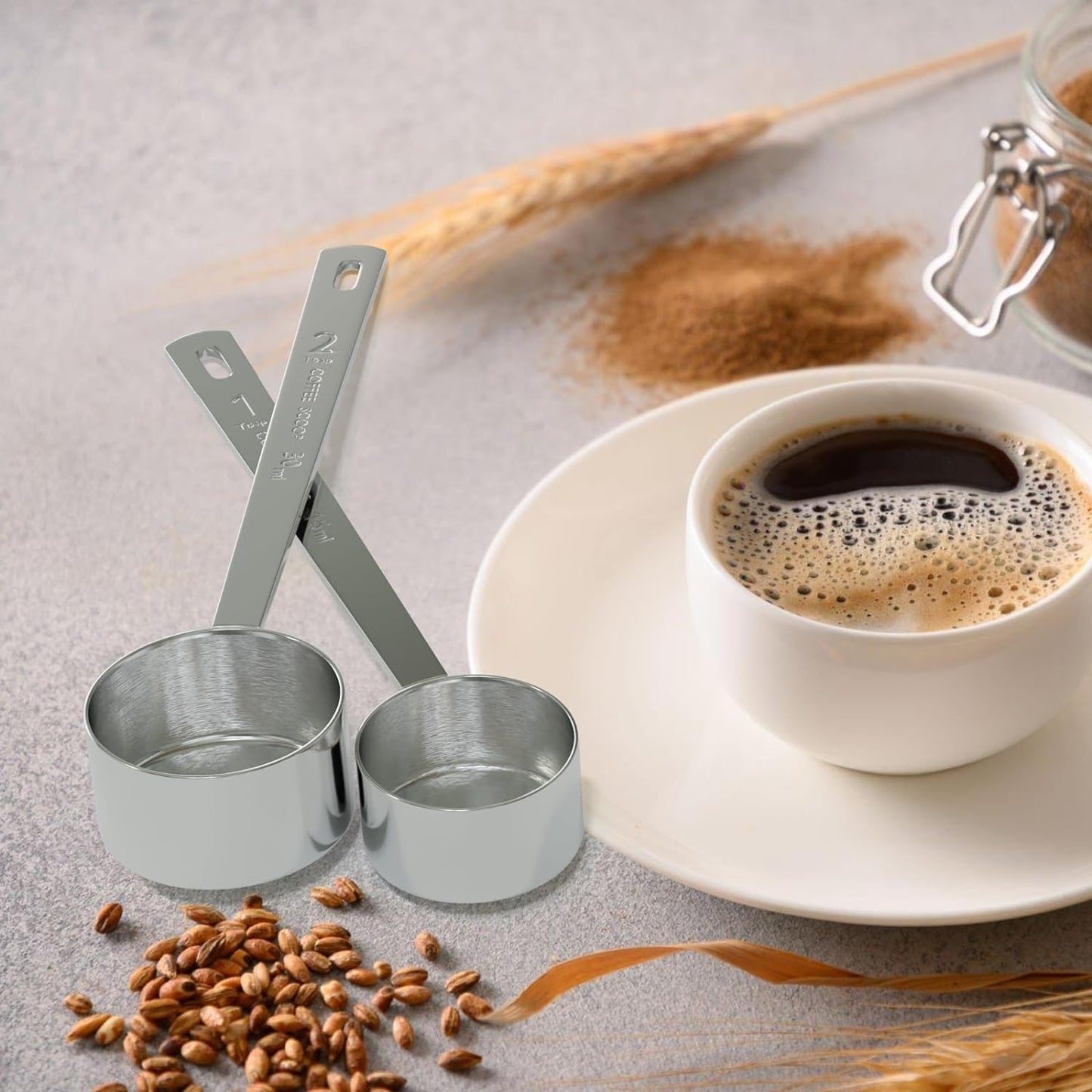 LEIFENY 2PCS 2 Tablespoon Coffee Scoop, Long Handle Measuring Spoon, Two tbsp (30ml, 1/8cup) Stainless Steel Scooper