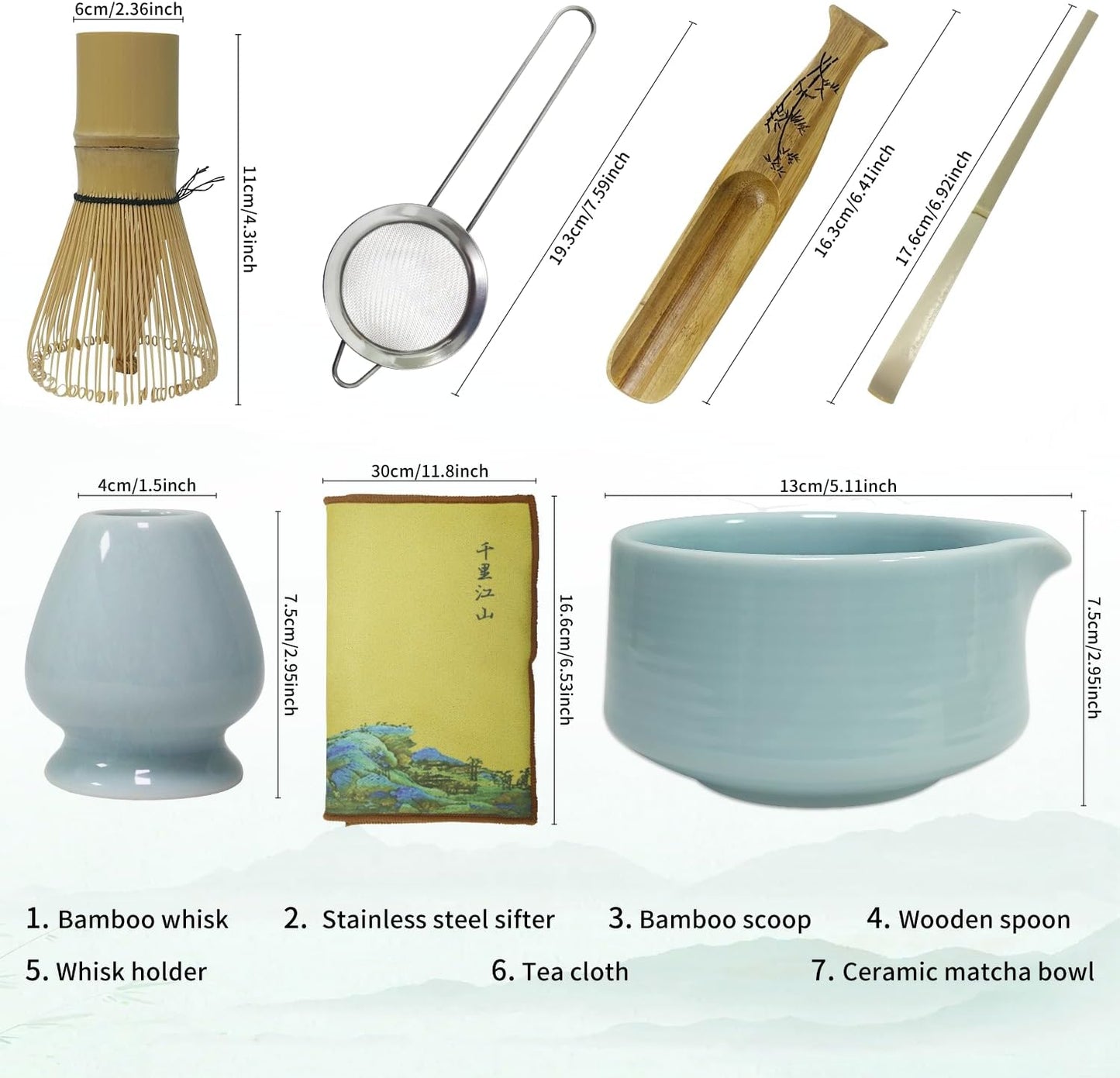 Matcha Whisk Set, Matcha Bowl with Spout, Bamboo Whisk, Scoop, Sifter, Whisk Holder – Unique Gift for Women, Men, Friends – Home & Kitchen Décor, Perfect for Christmas, Birthdays, Halloween