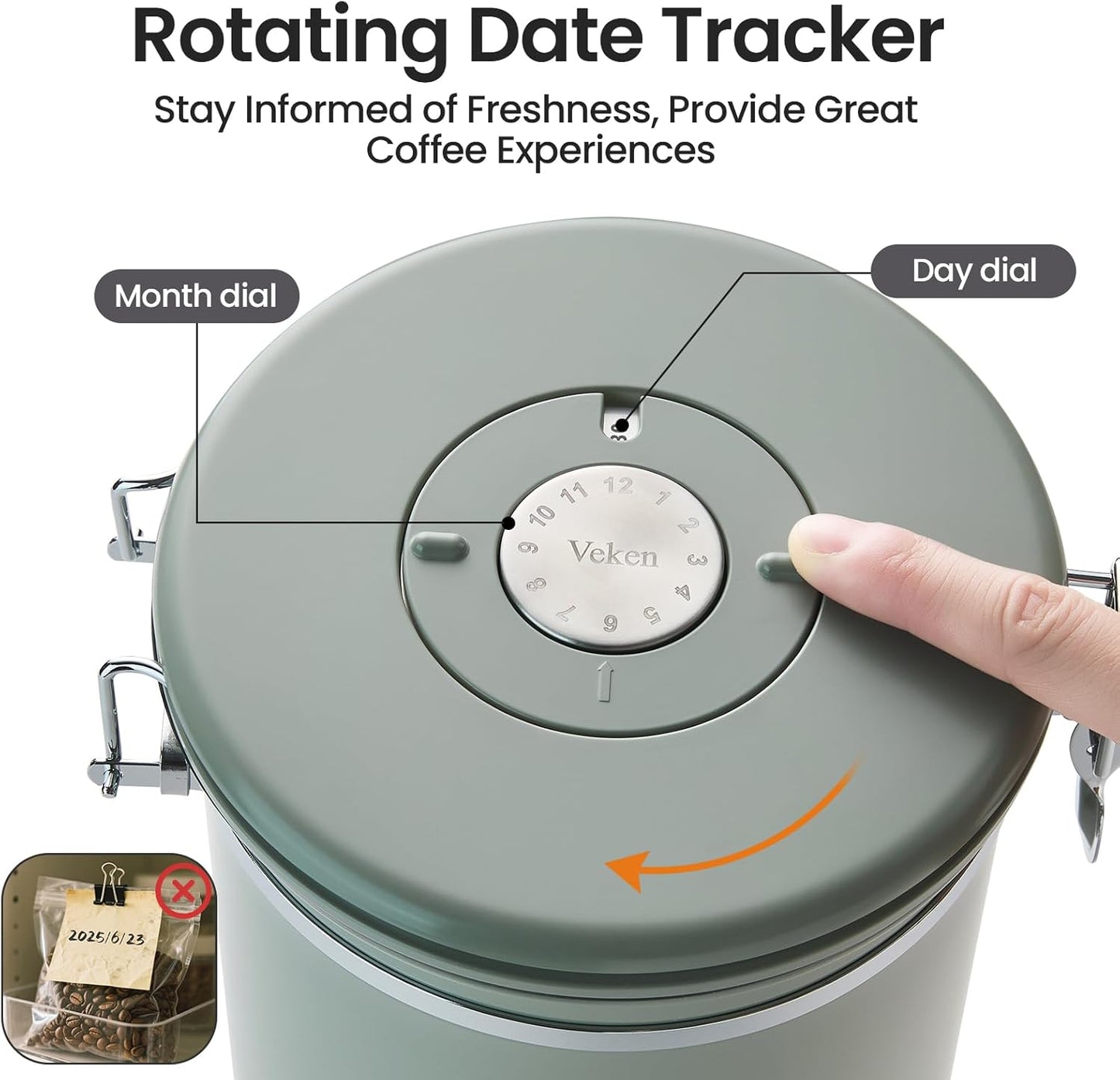 Veken Coffee Canister, Airtight Stainless Steel Kitchen Food Storage Container with Date Tracker and Scoop for Beans, Grounds, Tea, Flour, Cereal, Sugar, Cookie, 16OZ, Cream
