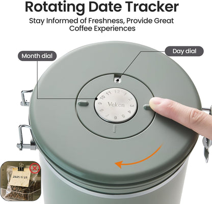 Veken Coffee Canister, Airtight Stainless Steel Kitchen Food Storage Container with Date Tracker and Scoop for Beans, Grounds, Tea, Flour, Cereal, Sugar, Cookie, 16OZ, Cream