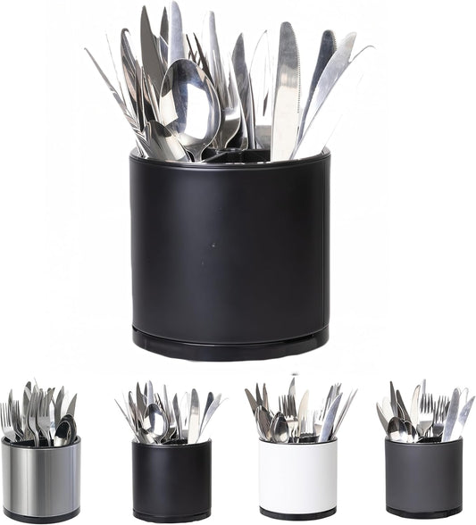 LIBODOUR Kitchen Utensil Holder Extra Large 360°Rotating For Counter Organizer Stainless Steel Storage Cooking Silverware Caddy 3 Compartment Flatware Spoon Spatula Tool Cutlery Container（Silvery）