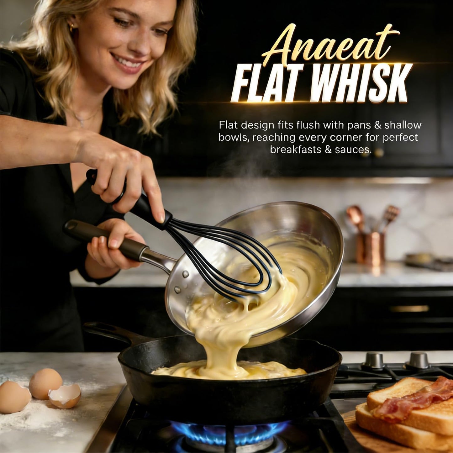 Anaeat Stainless Steel Kitchen Whisk Set of 5, Milk and Egg Beater Blender with Thick Wire for Whisking, Cooking, Baking, Beating and Stirring - 5"+7" Mini Whisk and 9''+11''+12'' Balloon Whisks