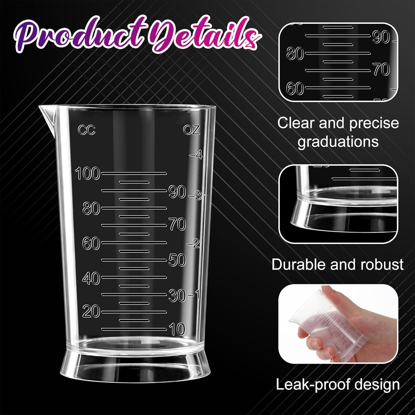 2 PCS Hair Dye Measuring Cup 4 Oz Measuring Cups Clear Plastic Graduated Cups Liquid Beaker Measuring-Cup with Graduated Scale for Home Salon DIY Dyeing