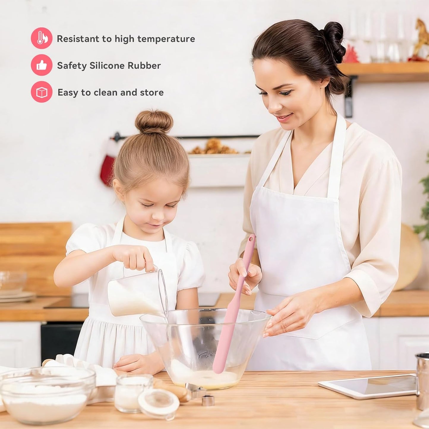 Silicone Jar Spatula Set of 3, Long Handle Skinny Spatula and Spurtle for Sourdough Starter, Flexible Jar Scraper for Peanut Butter, Jam, Icing, Cream with No Batter Left Behind (3)