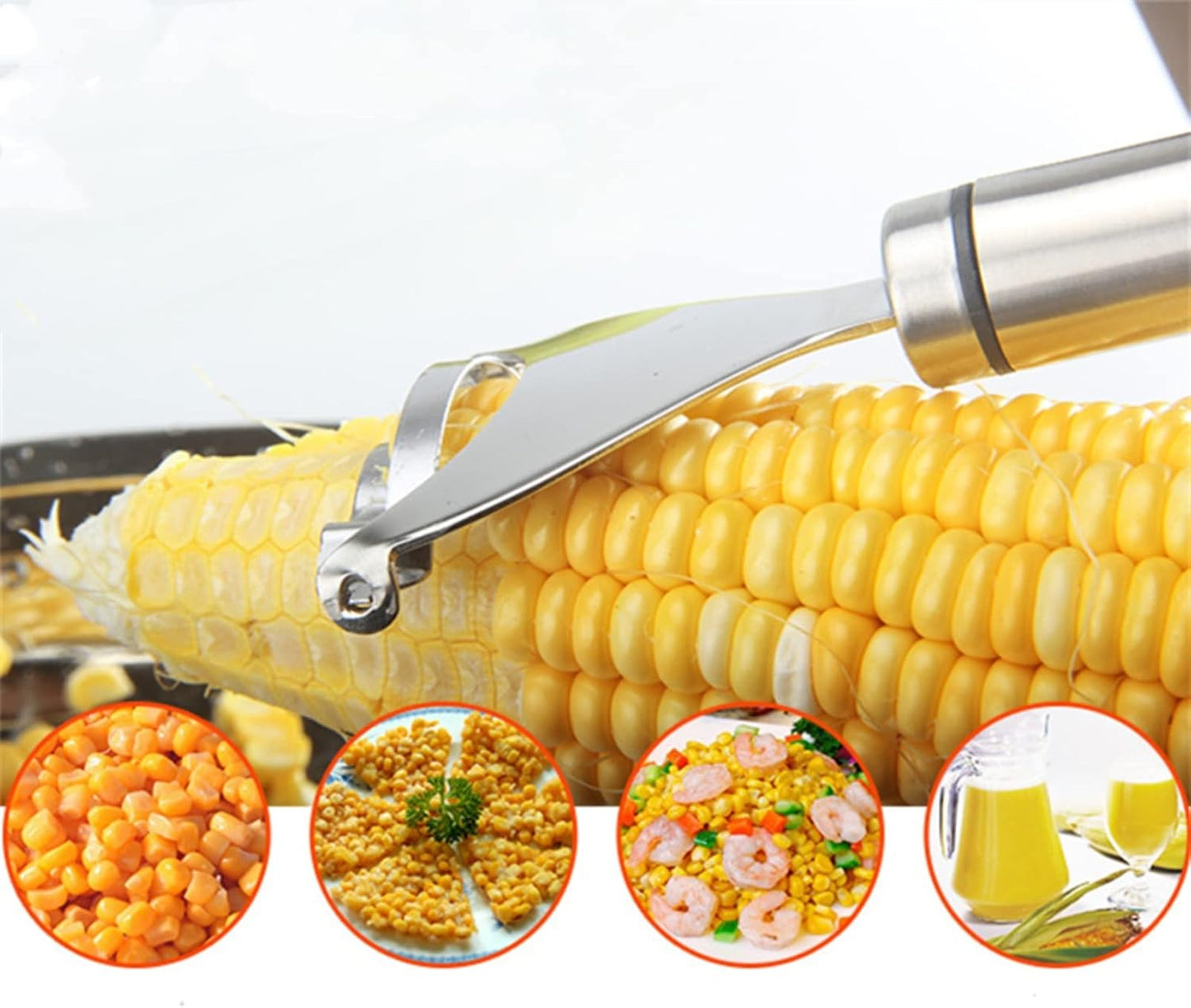 2 Pcs Stainless Steel Corn Peeler,Corn on the Cob Remover Tool,Corn Stripper Corn Sheller Kitchen Tools with Ergonomic Handle, Silver, 6.5X18CM (A169)