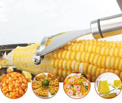 2 Pcs Stainless Steel Corn Peeler,Corn on the Cob Remover Tool,Corn Stripper Corn Sheller Kitchen Tools with Ergonomic Handle, Silver, 6.5X18CM (A169)