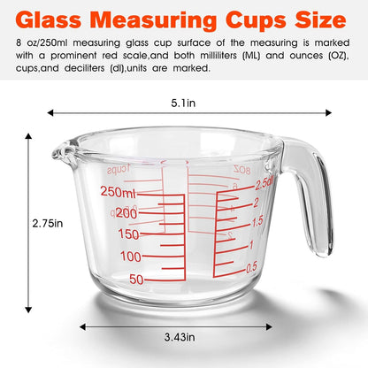 1 Cup Glass Measuring Cups,Clear Borosilicate Glass Liquid Measuring Cup for Kitchen & Baking Microwave Oven Dishwasher Safe Measuring Cups,8 oz/250ml Glass Measuring Cup